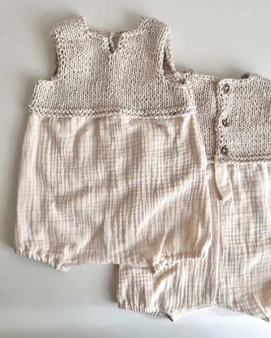 Newborn Romper in Knit/Muslin, Hand Made